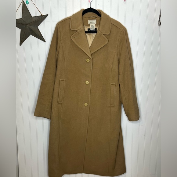 L.L. Bean Women's Tan Wool Trench Coat Size 18 Reg - Picture 1 of 16